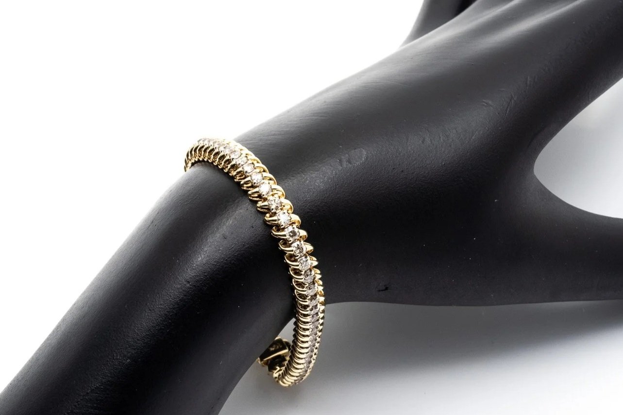 (W)Yellow White Gold Round Brilliant Cut Diamond Tennis Bracelet
