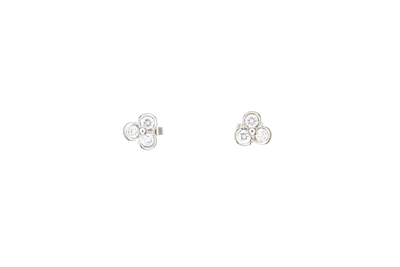 (T)White Gold Round Brilliant Cut Diamond Triad Stud Earrings