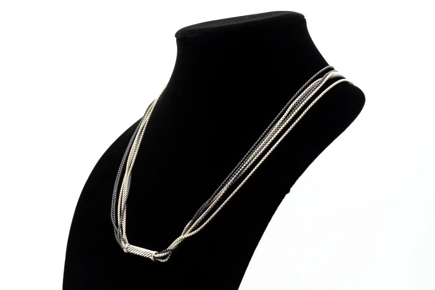 (S)Sterling Silver Diamond David Yurman Designer 6 Strand Necklace