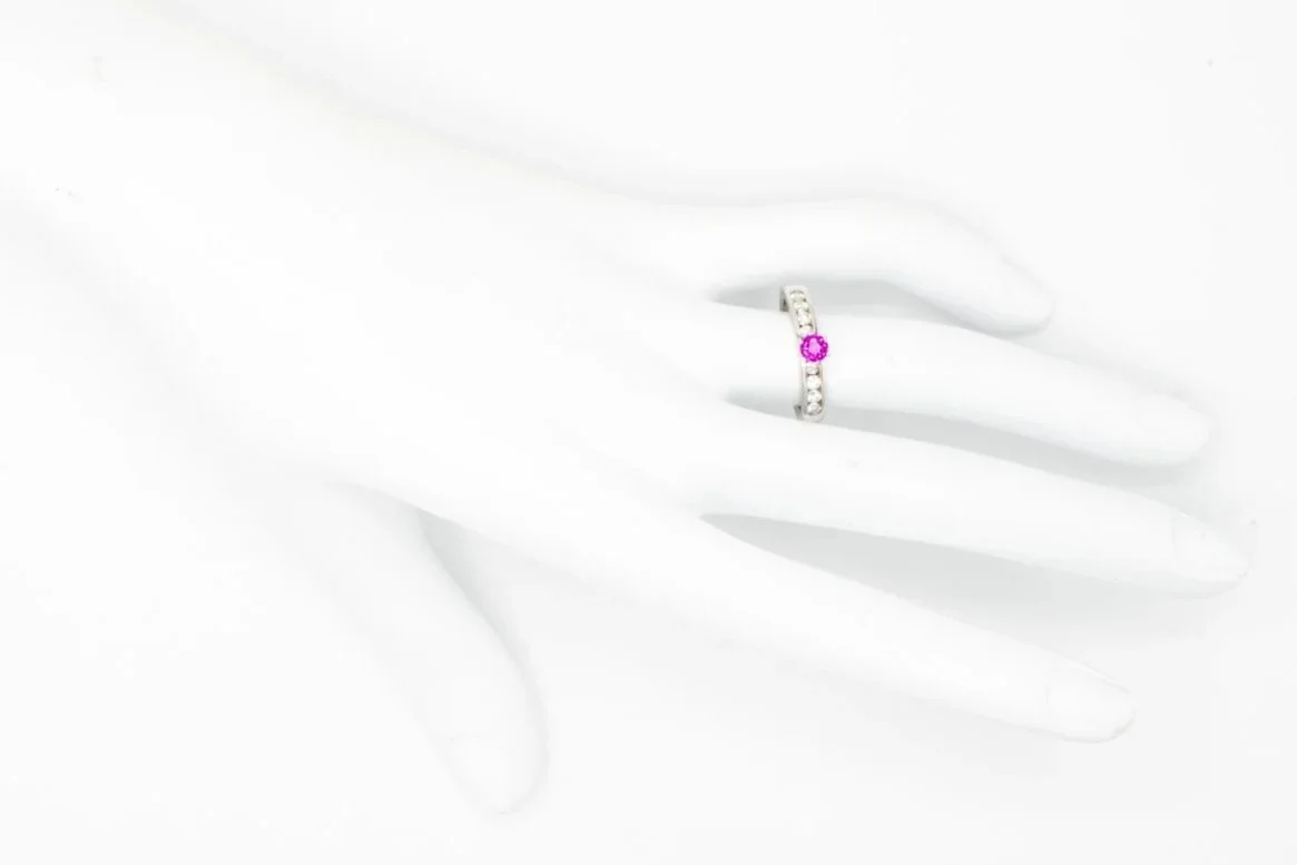 (H)White Gold Diamond Pink Sapphire Gemstone Ring