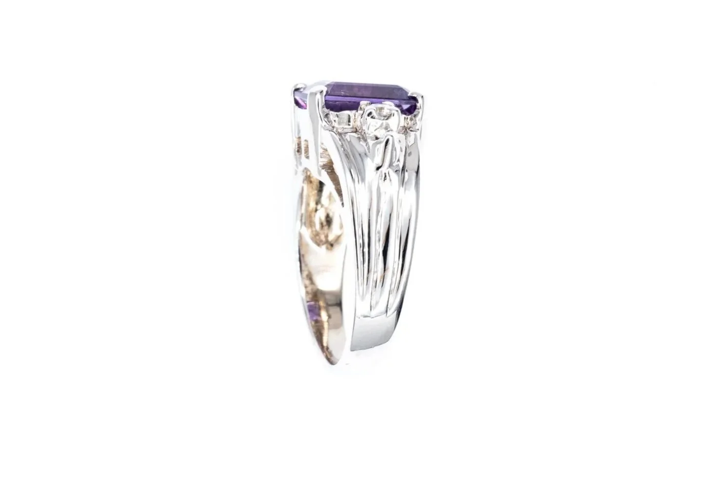 (S)White Gold Cubic Zirconia Amethyst Gemstone Ring