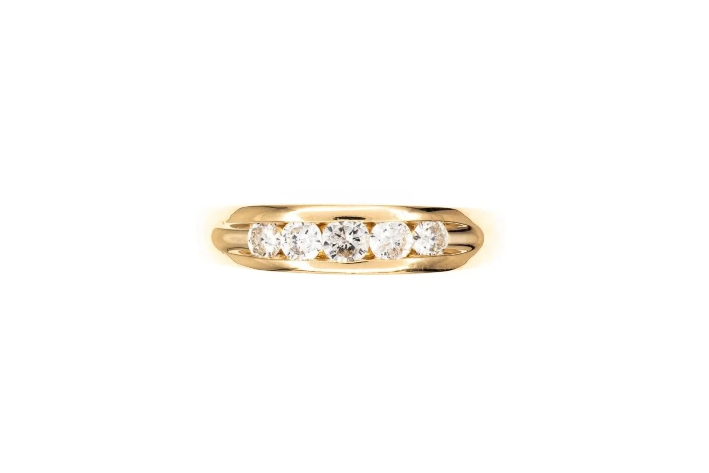 (T)Yellow Gold Round Brilliant Cut Diamond Men's Band
