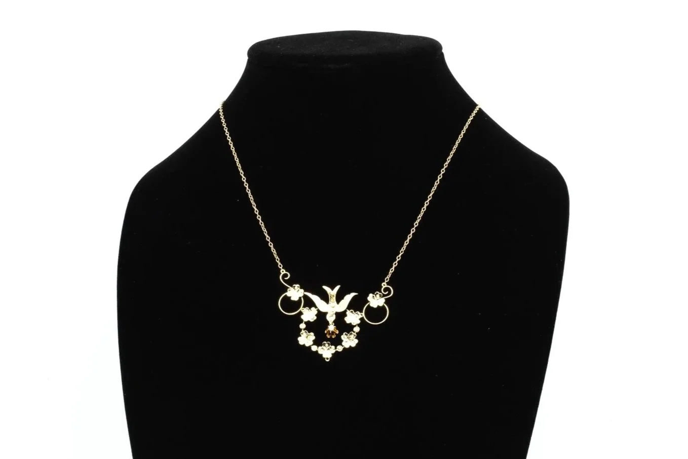 (F)Yellow Gold Seed Pearl Birks Floral and Bird Motif Pendant