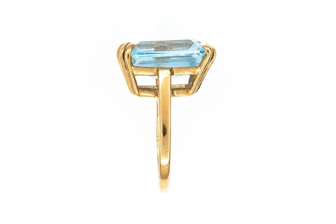 (S)Yellow Gold Solitaire Blue Topaz Gemstone Ring