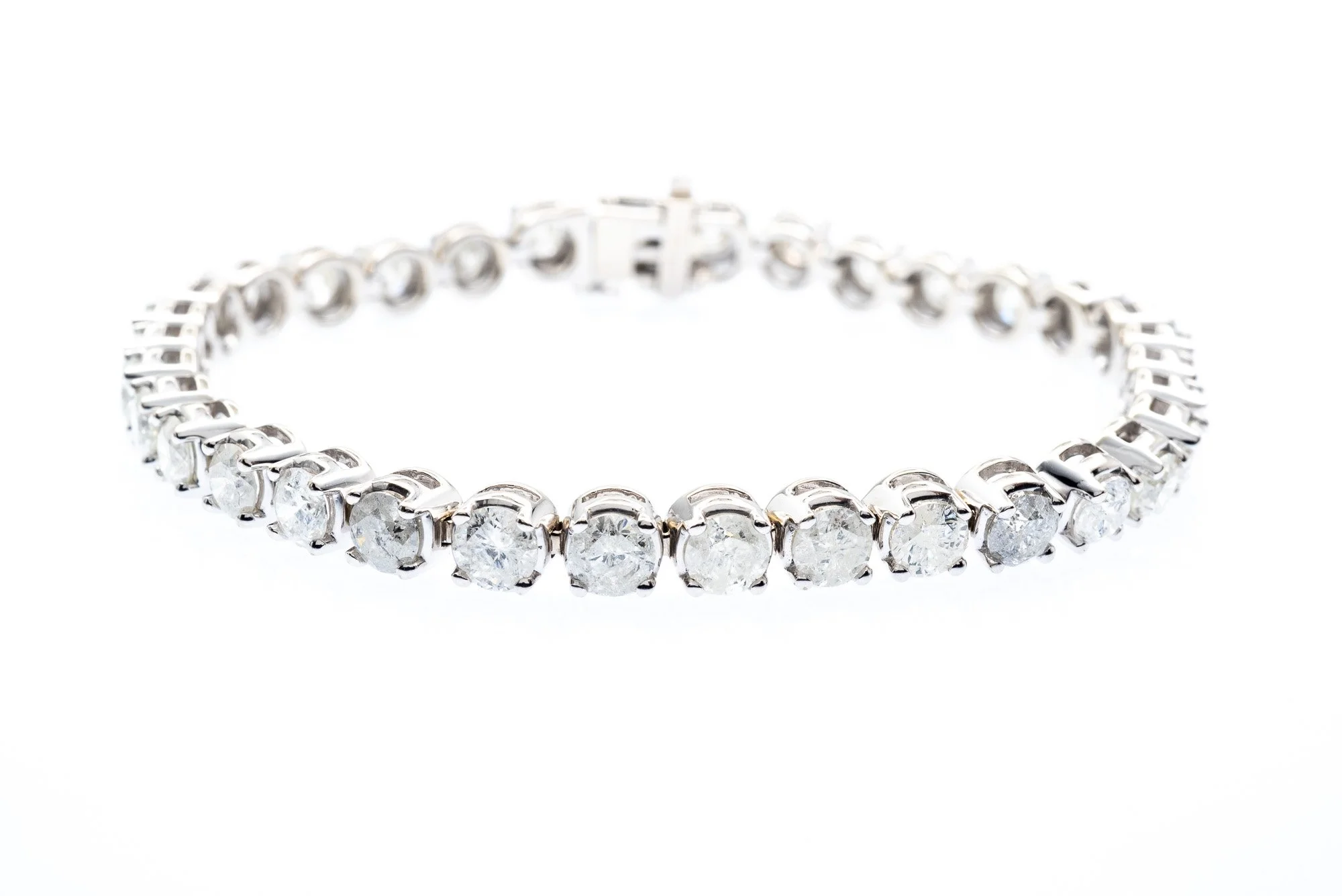 (F)White Gold Round Brilliant Cut Diamond Tennis Bracelet