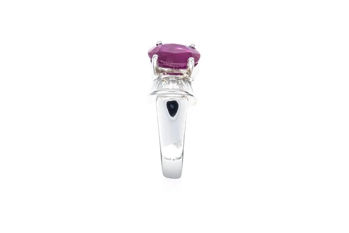 (S)White Gold Diamond Ruby Gemstone Ring