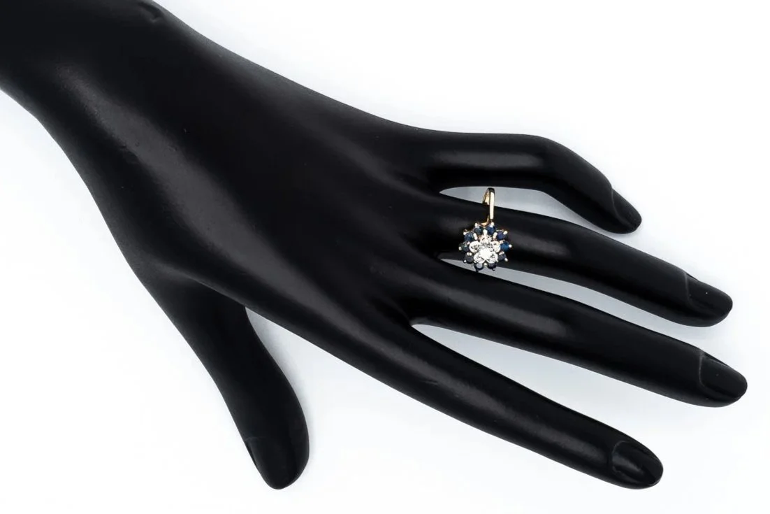 (H)White Yellow Gold Diamond Sapphire Gemstone Ring