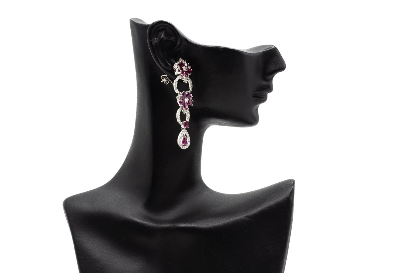 (S)White Gold Diamond Ruby Drop Dangle Stud Earrings