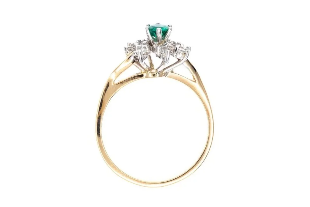 (F)Yellow Gold Diamond Emerald Gemstone Ring