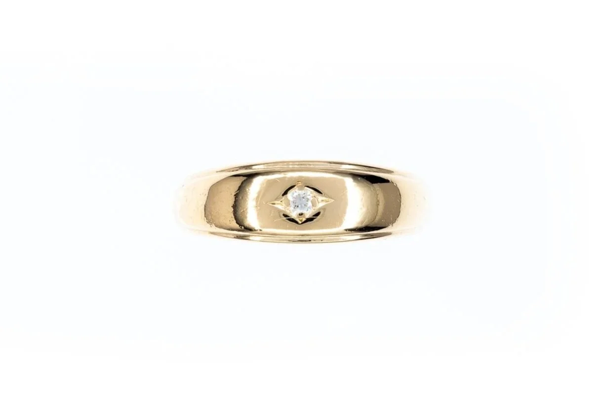 (T)Yellow Gold Solitaire Round Brilliant Cut Diamond Men's Band
