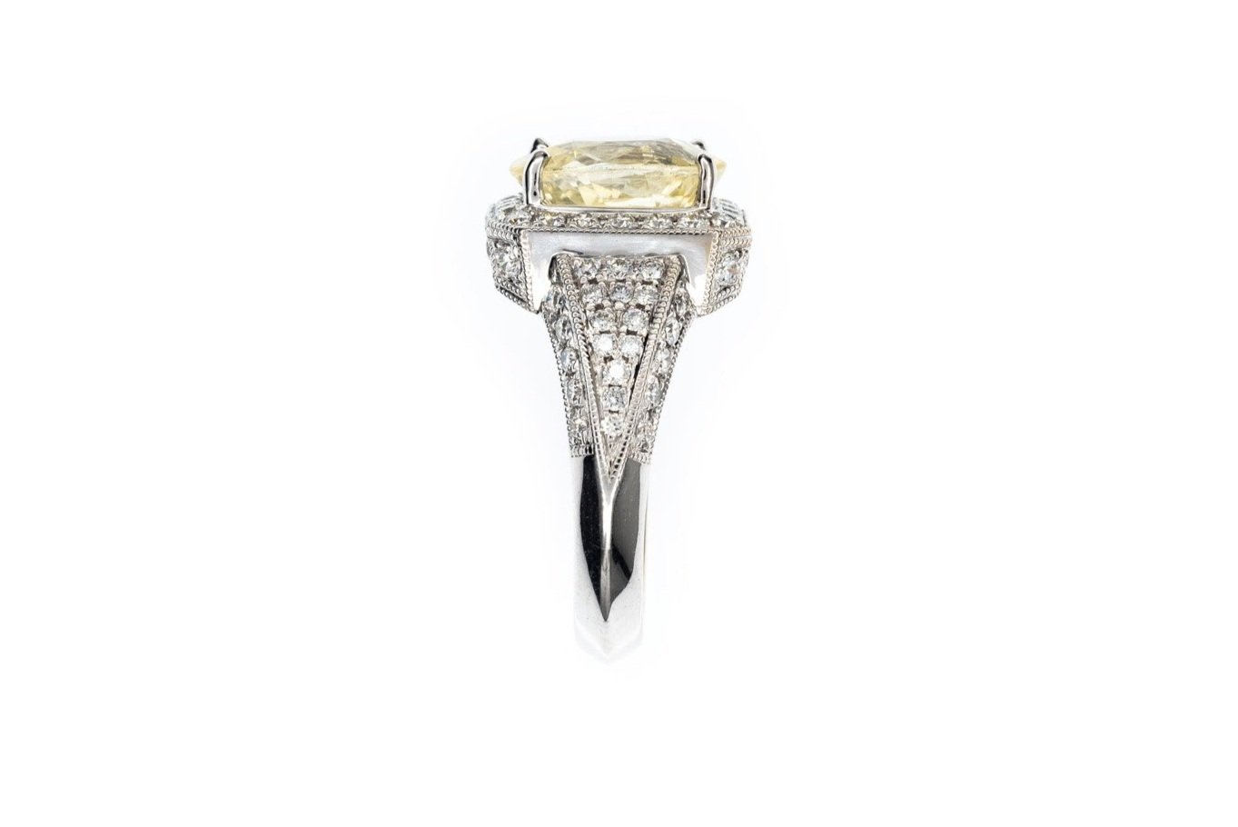 (S)White Gold Diamond Untreated Yellow Sapphire Gemstone Ring