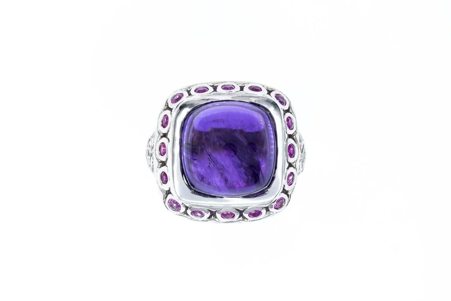(T)White Gold Pink White Sapphire Amethyst Gemstone Ring