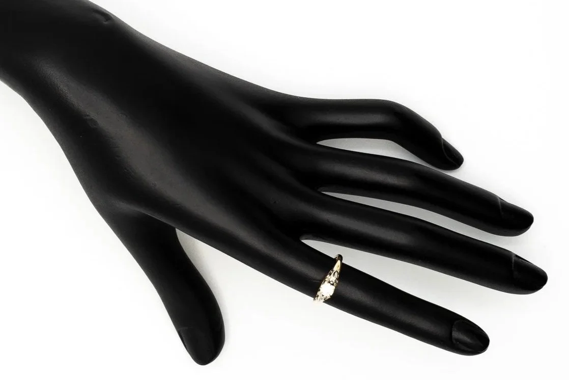 (H)Yellow White Gold Diamond Birks Three Stone Designer Ring