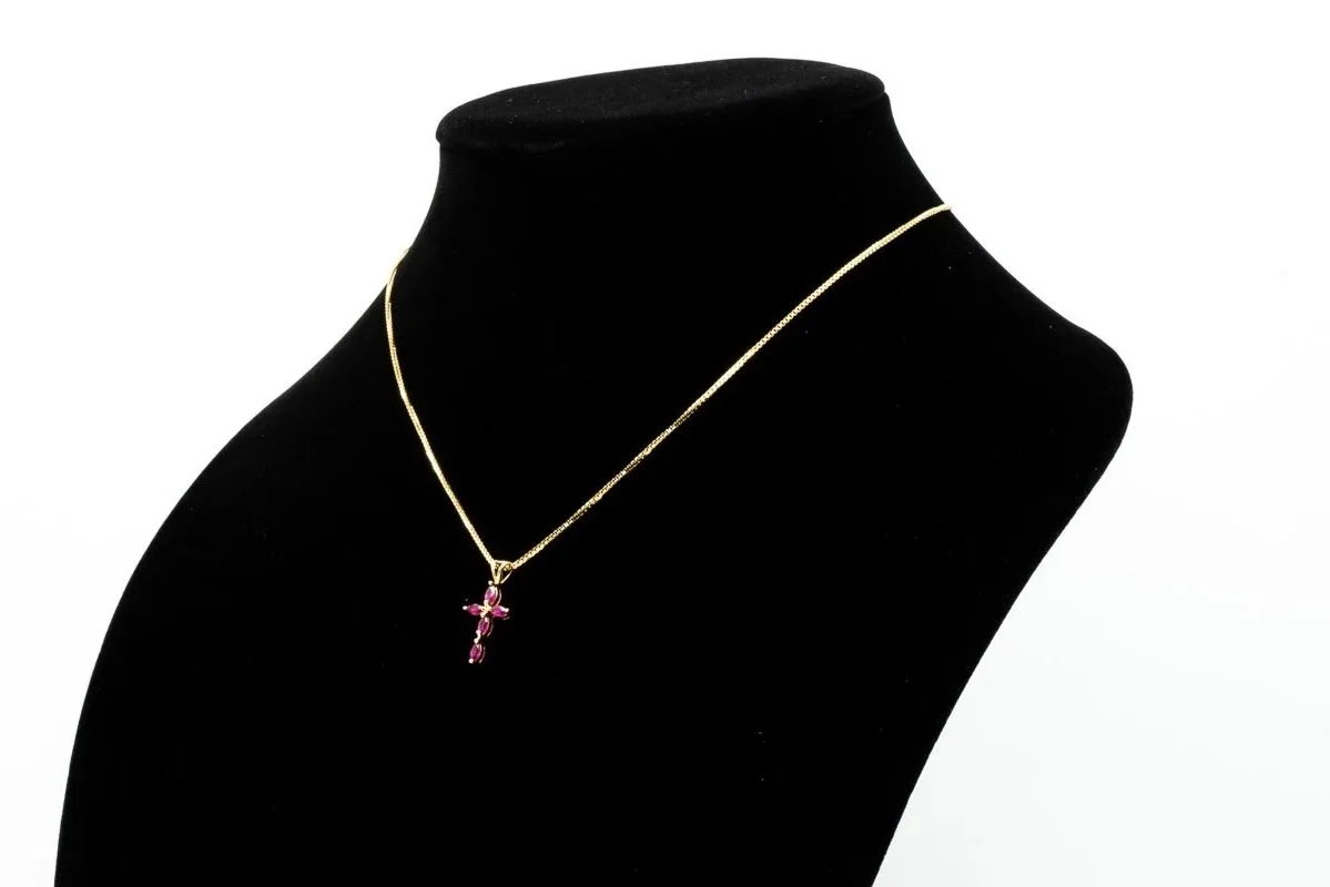(S)Yellow Gold Ruby Cross Pendant