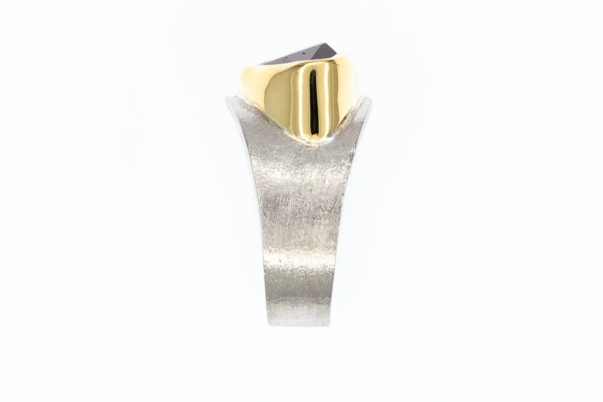 (S)Yellow Gold Sterling Silver Solitaire Watermelon Tourmaline Gemstone Ring