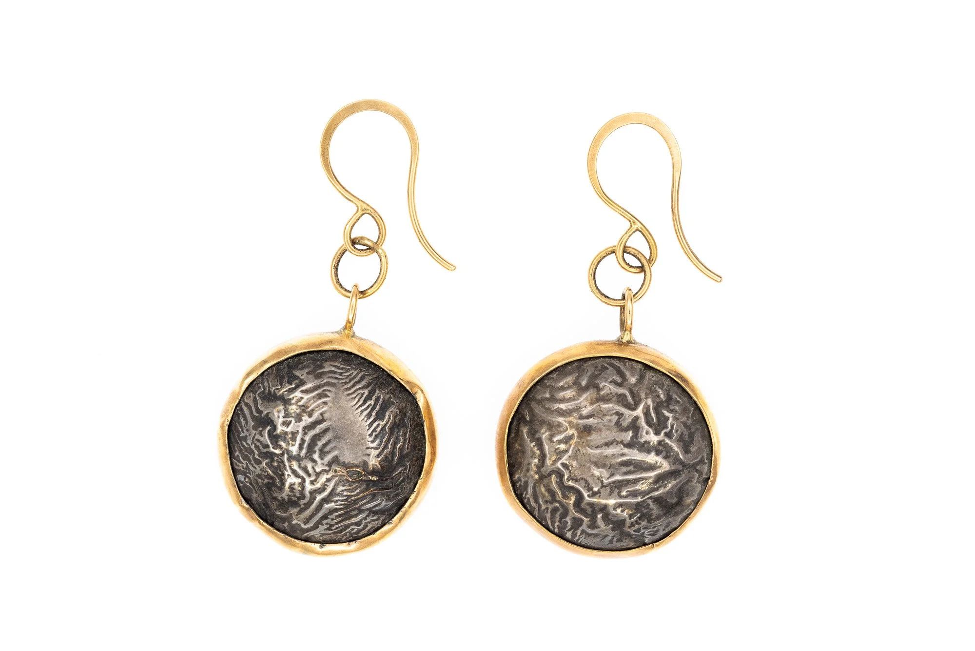 (T)Yellow Gold Oxidized Sterling Silver Drop Dangle Shepherd Hook Earrings