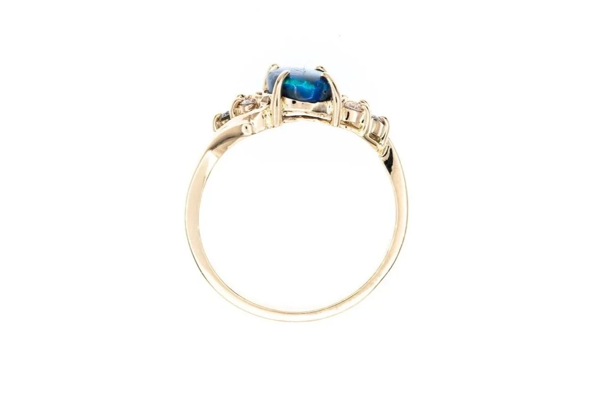 (F)Yellow Gold Diamond Black Opal Gemstone Ring