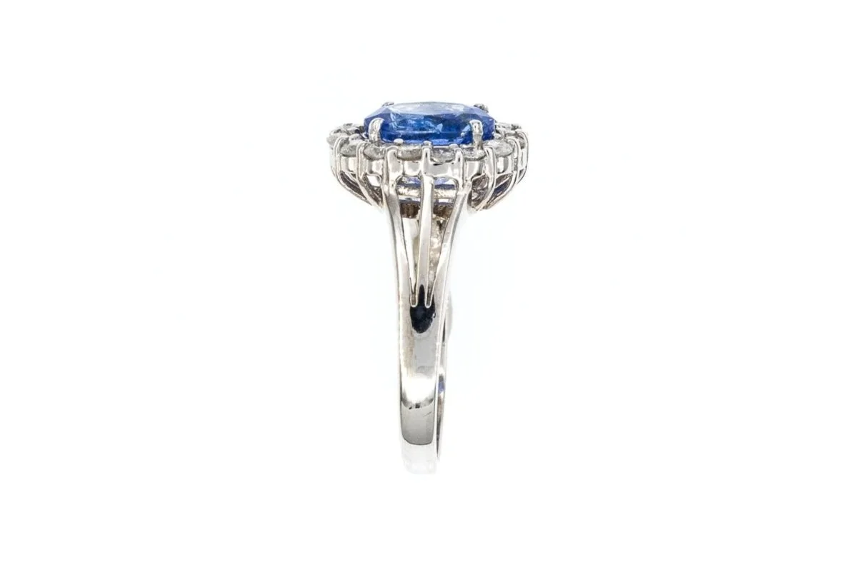 (S)White Gold Diamond Tanzanite Cluster Gemstone Ring