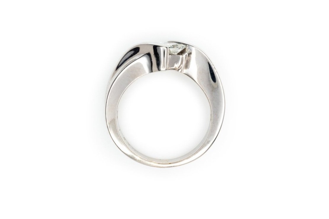 (F)White Gold Solitaire Square Modified Brilliant Cut Diamond Engagement Ring