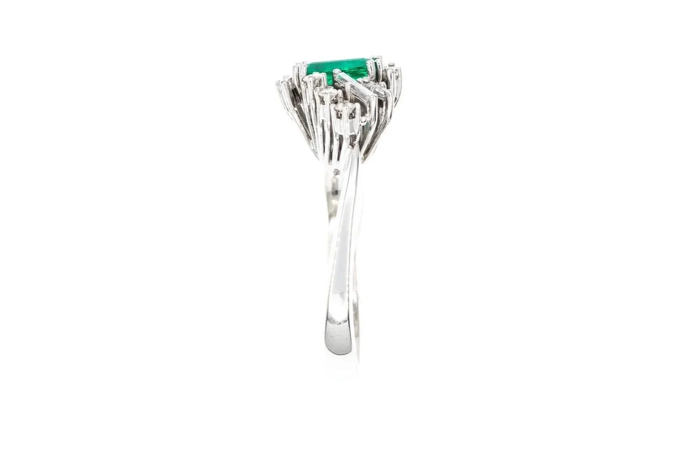 (S)White Gold Round Brilliant Cut Diamond Emerald Gemstone Ring