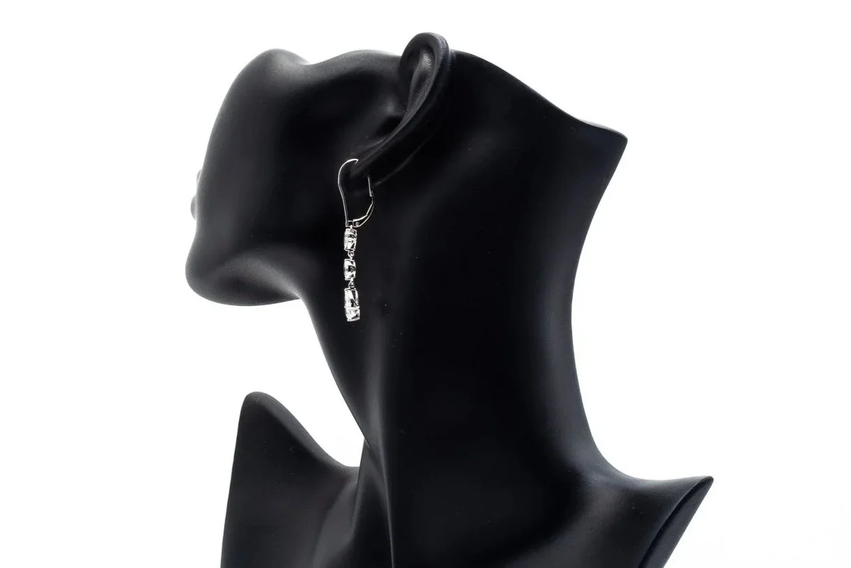 (B)White Gold Half Moon Trilliant Pear Brilliant Cut Diamond Hook Earrings