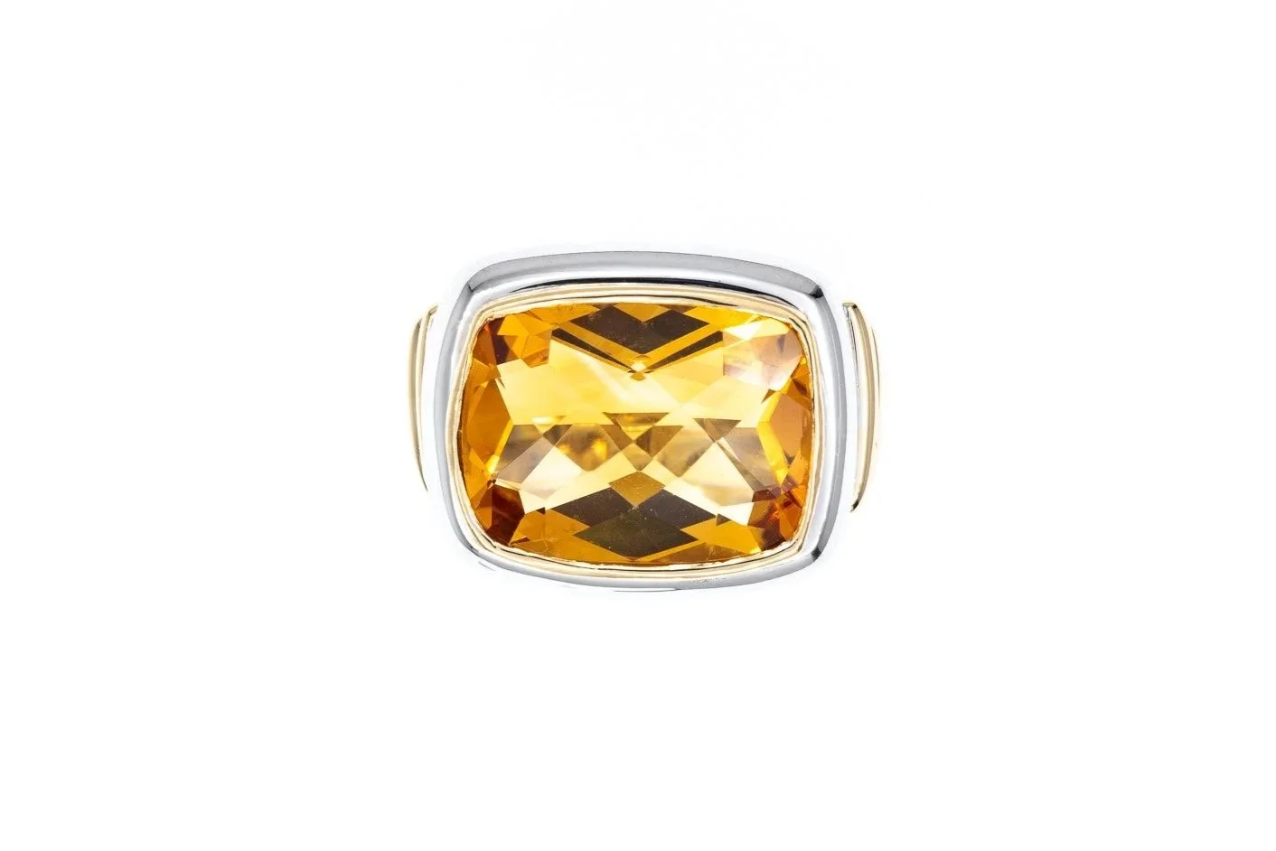 (T)White Yellow Gold Solitaire Citrine Gemstone Ring