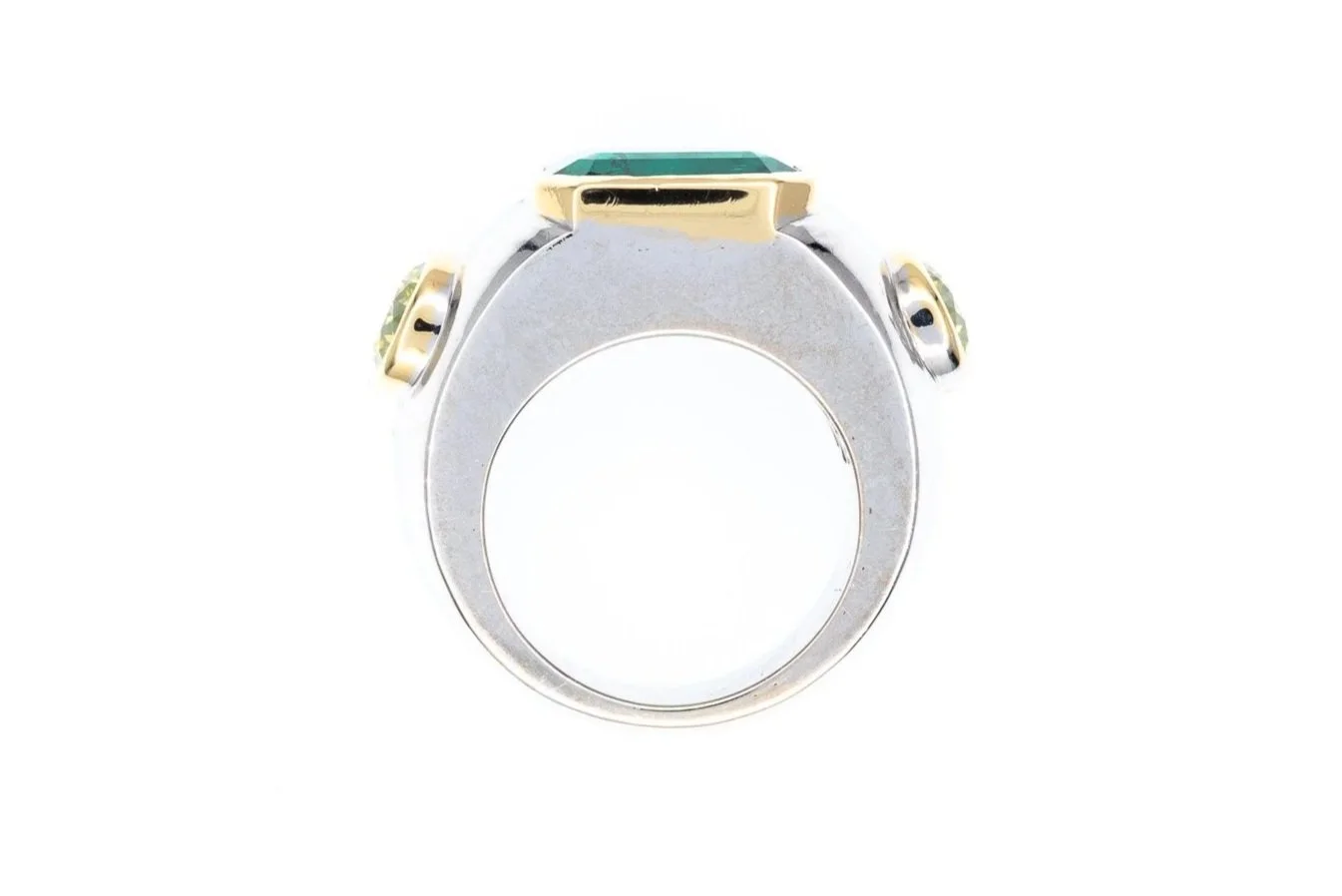 (F)White Yellow Gold Diamond Emerald Gemstone Ring