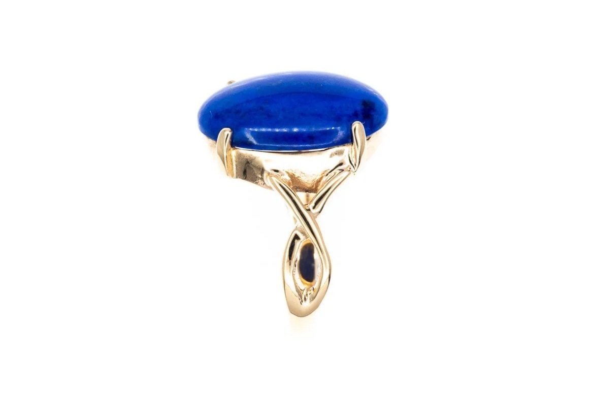 (S)Yellow Gold Solitaire Lapis Lazuli Gemstone Ring