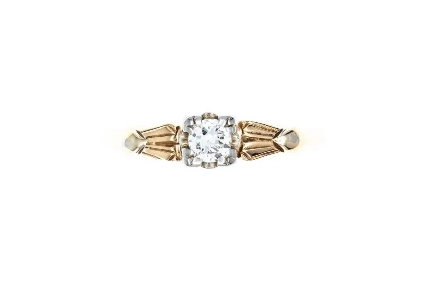 (T)Yellow Gold Solitaire Old European Cut Diamond Engagement Ring