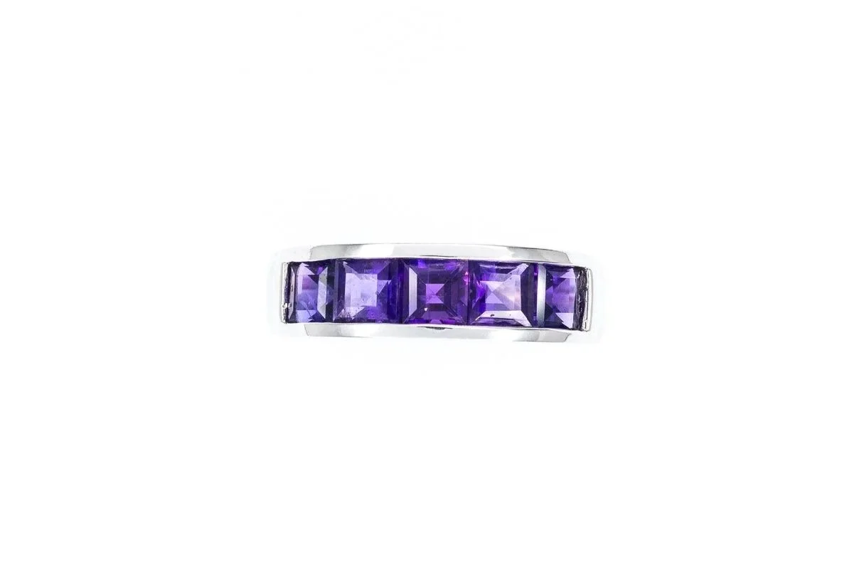 (T)White Gold Amethyst Gemstone Ring