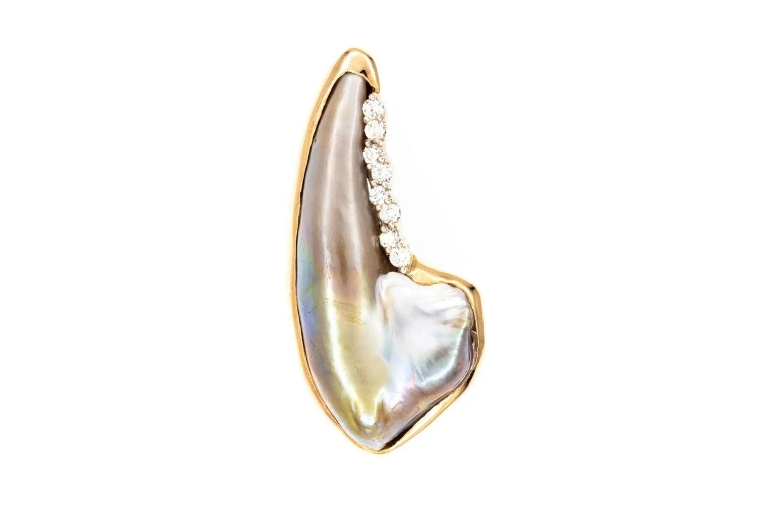 (T)Yellow White Gold Diamond Freshwater Cultured Pearl Slider Pendant
