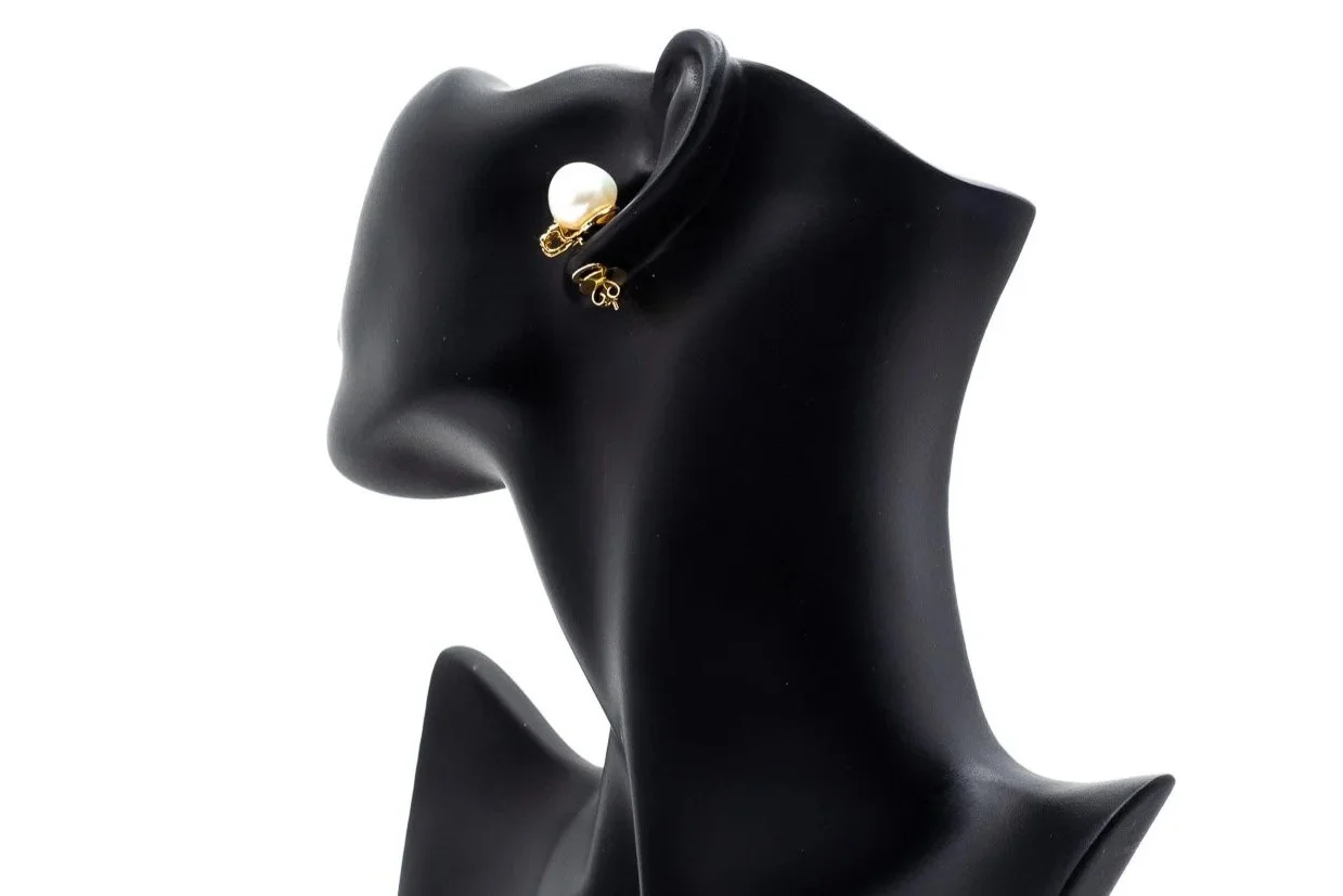 (B)Yellow Gold Diamond South Sea Cultured Pearl Stud Earrings