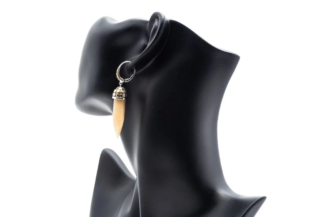 (B)Sterling Silver Yellow Gold Buffalo Horn Drop Dangle Lever Back John Hardy Designer Earrings