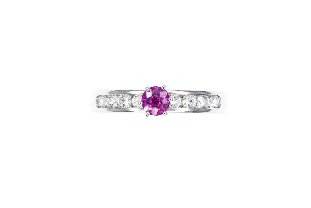 (T)White Gold Diamond Pink Sapphire Gemstone Ring