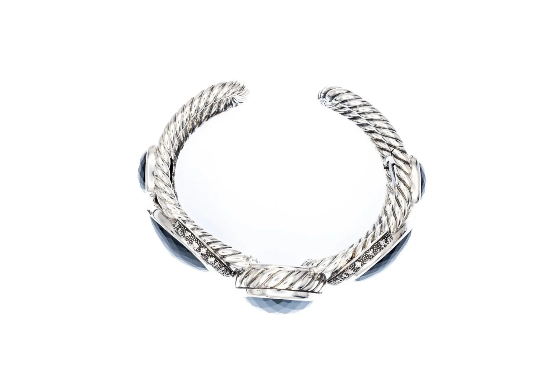 (T)Sterling Silver Stainless Steel Hematite Black Onyx Diamond Yurman Cuff Bracelet