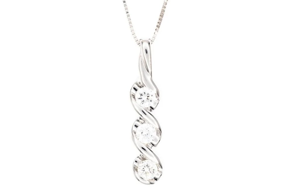 (T)White Gold Round Brilliant Cut Diamond Linear Drop Pendant