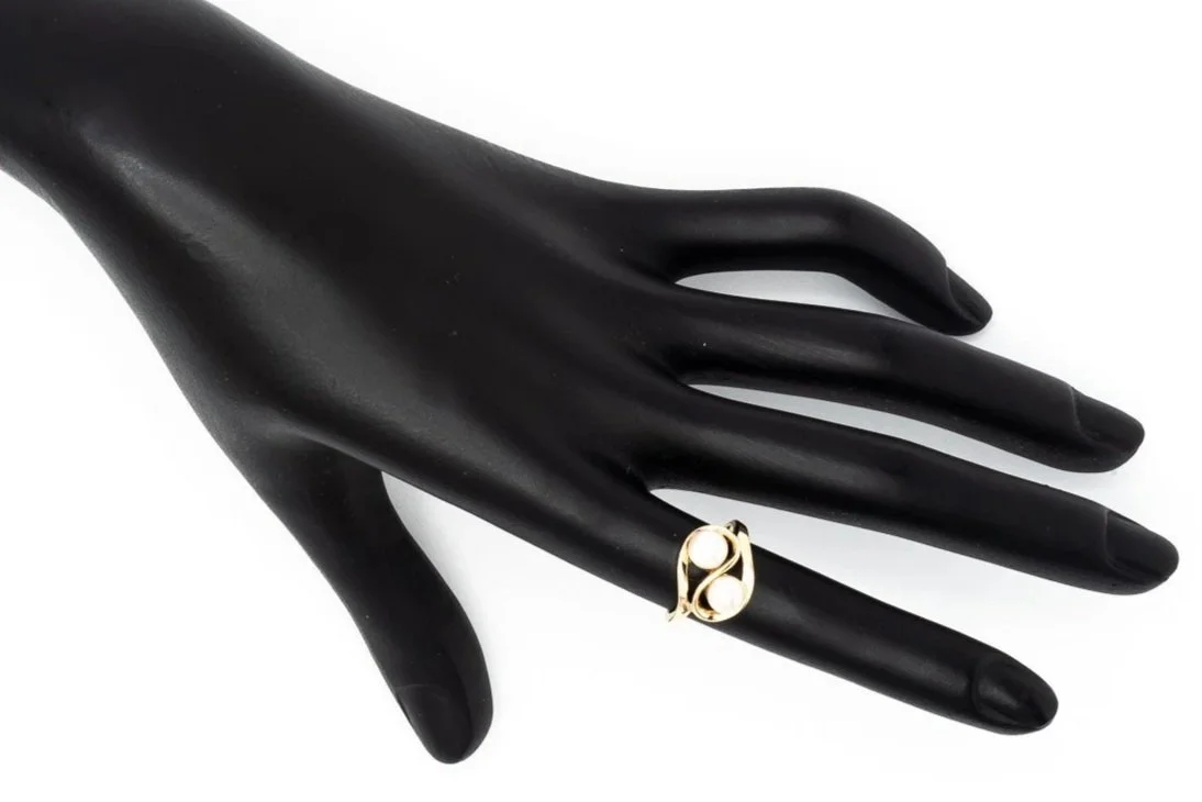 (H)Yellow Gold Akoya Cultured Pearl Gemstone Ring