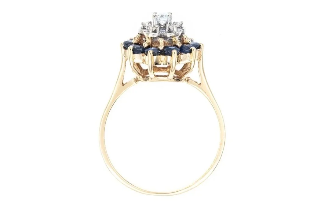 (F)White Yellow Gold Diamond Sapphire Gemstone Ring
