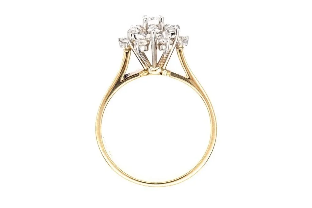 (F)Yellow White Gold Round Brilliant Cut Multi Diamond Cluster Ring