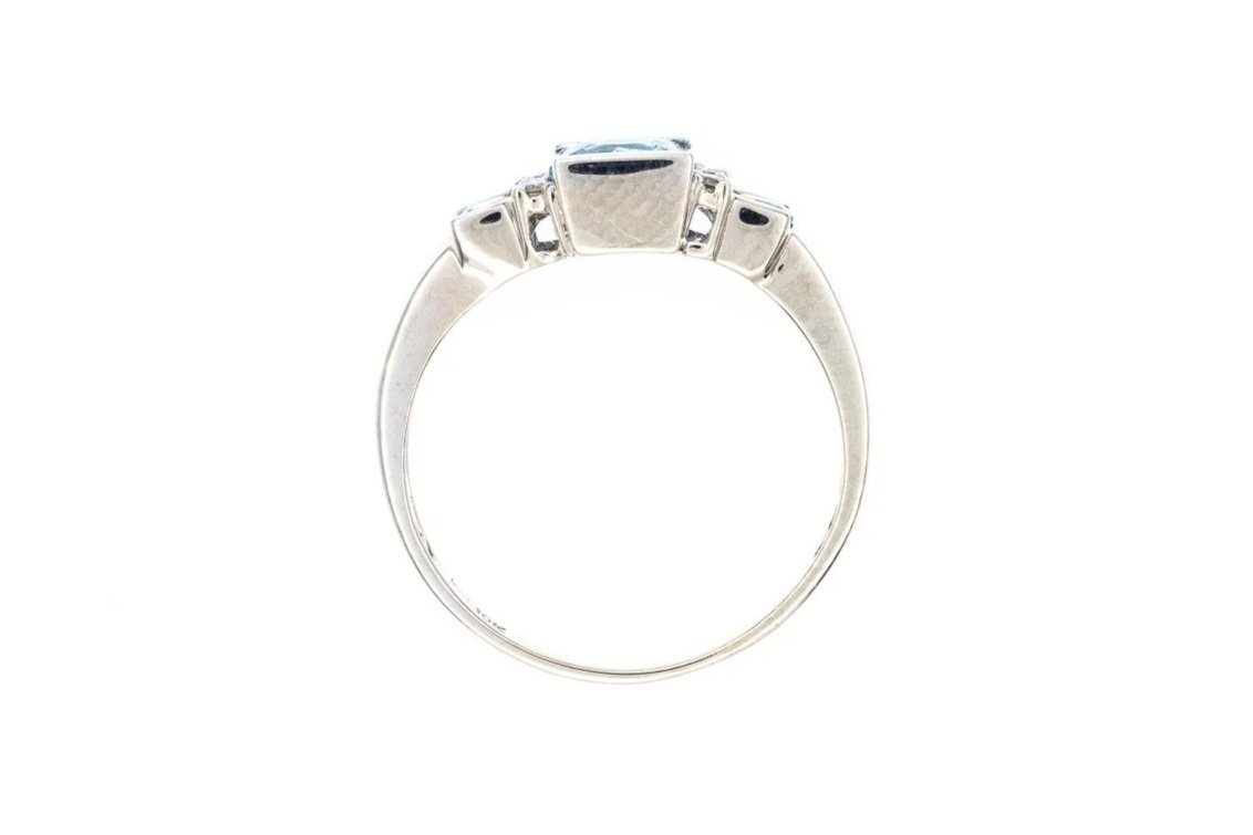 (F)White Gold Diamond Blue Topaz Gemstone Ring
