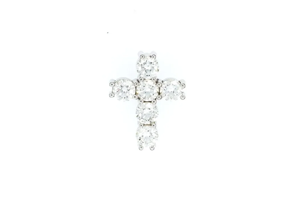 (T)White Gold Round Brilliant Cut Diamond Cross Slider Pendant