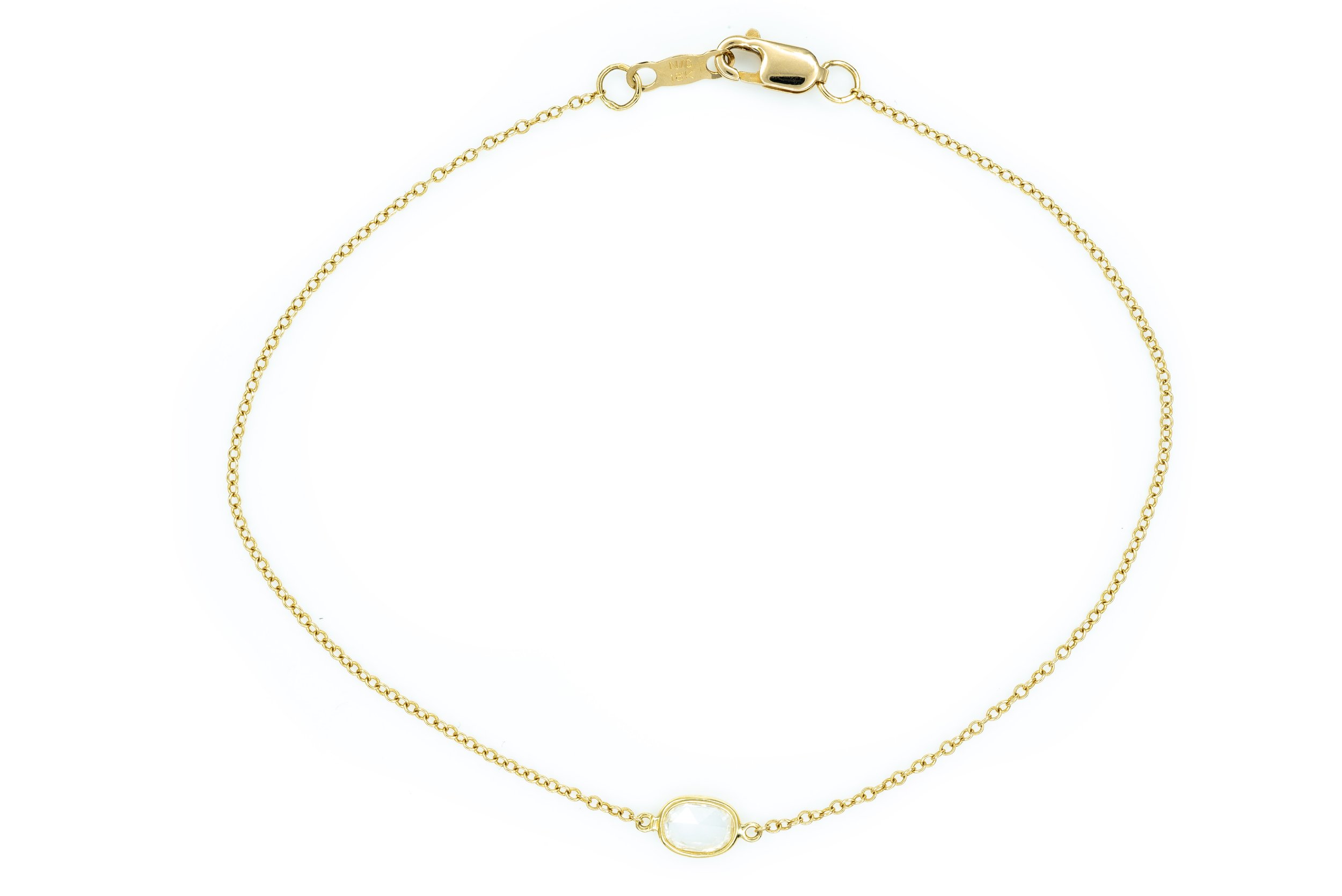 (T)Yellow Gold Solitaire Rose Cut Diamond Cable Link Bracelet