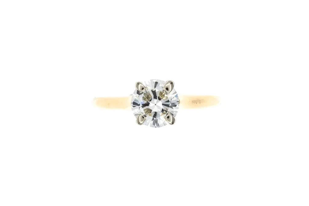 (T)Yellow White Gold Solitaire Round Brilliant Cut Diamond Engagement Ring
