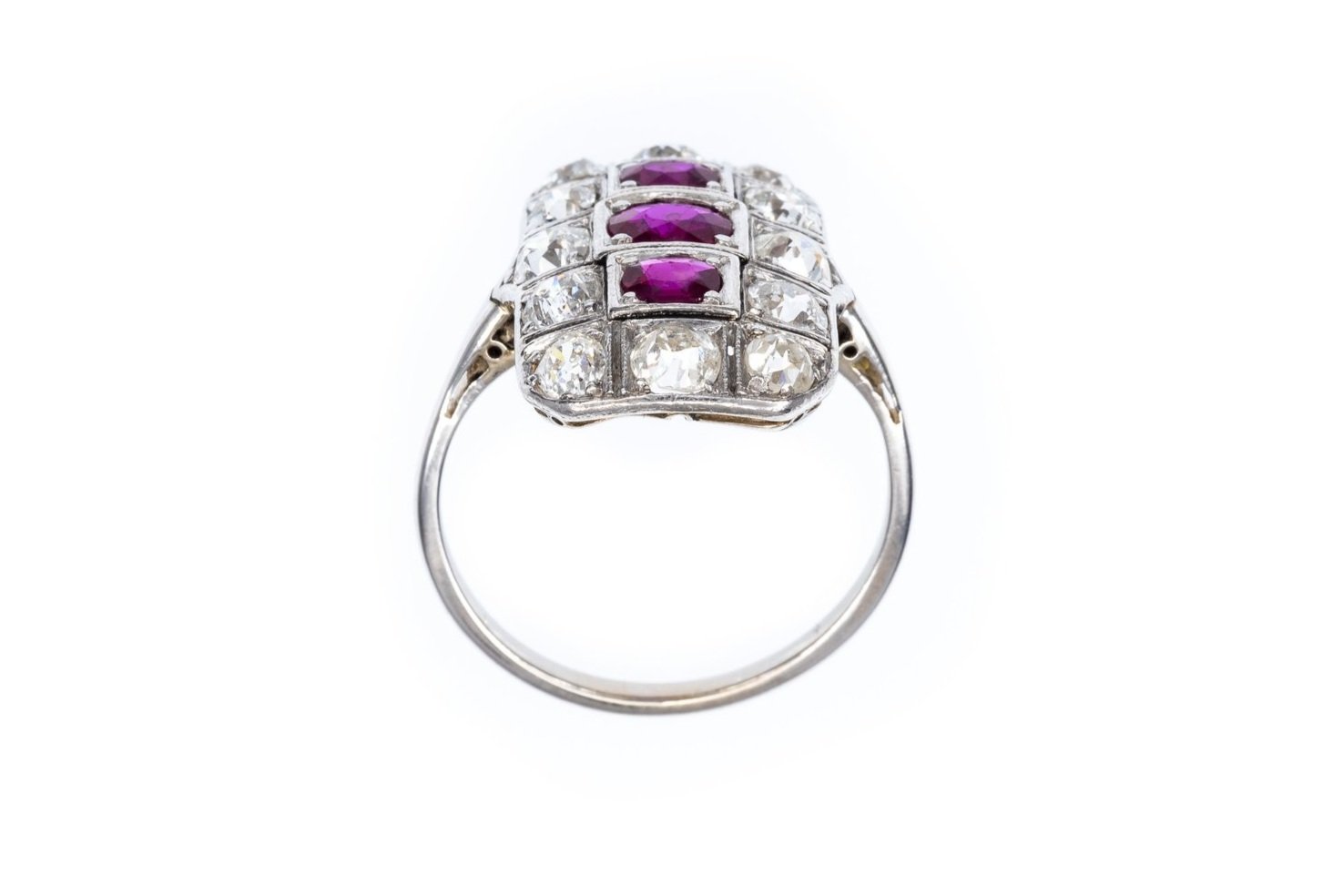 (F)White Gold Old Mine Old European Cut Diamond Untreated Ruby Gemstone Ring