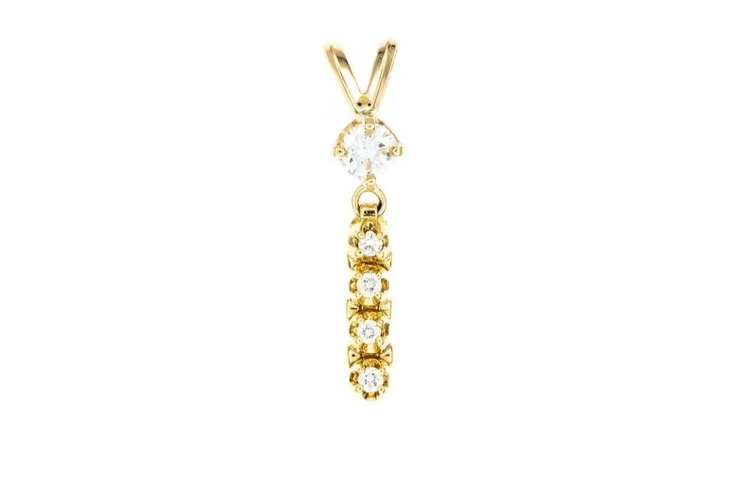 (T)Yellow Gold Round Brilliant Cut Diamond Drop Dangle Pendant