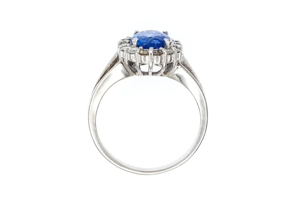 (F)White Gold Diamond Tanzanite Cluster Gemstone Ring
