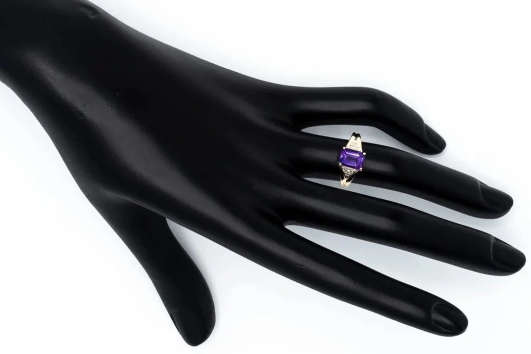 (H)Yellow Gold Diamond Amethyst Gemstone Ring