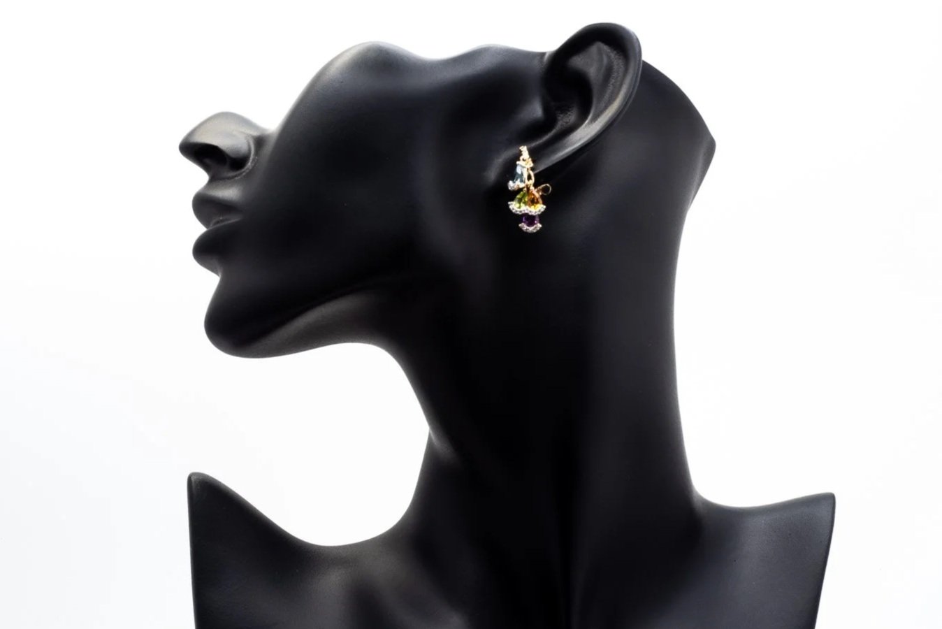 (S)Yellow Gold Diamond Blue Topaz Peridot Citrine Amethyst Stud Earrings