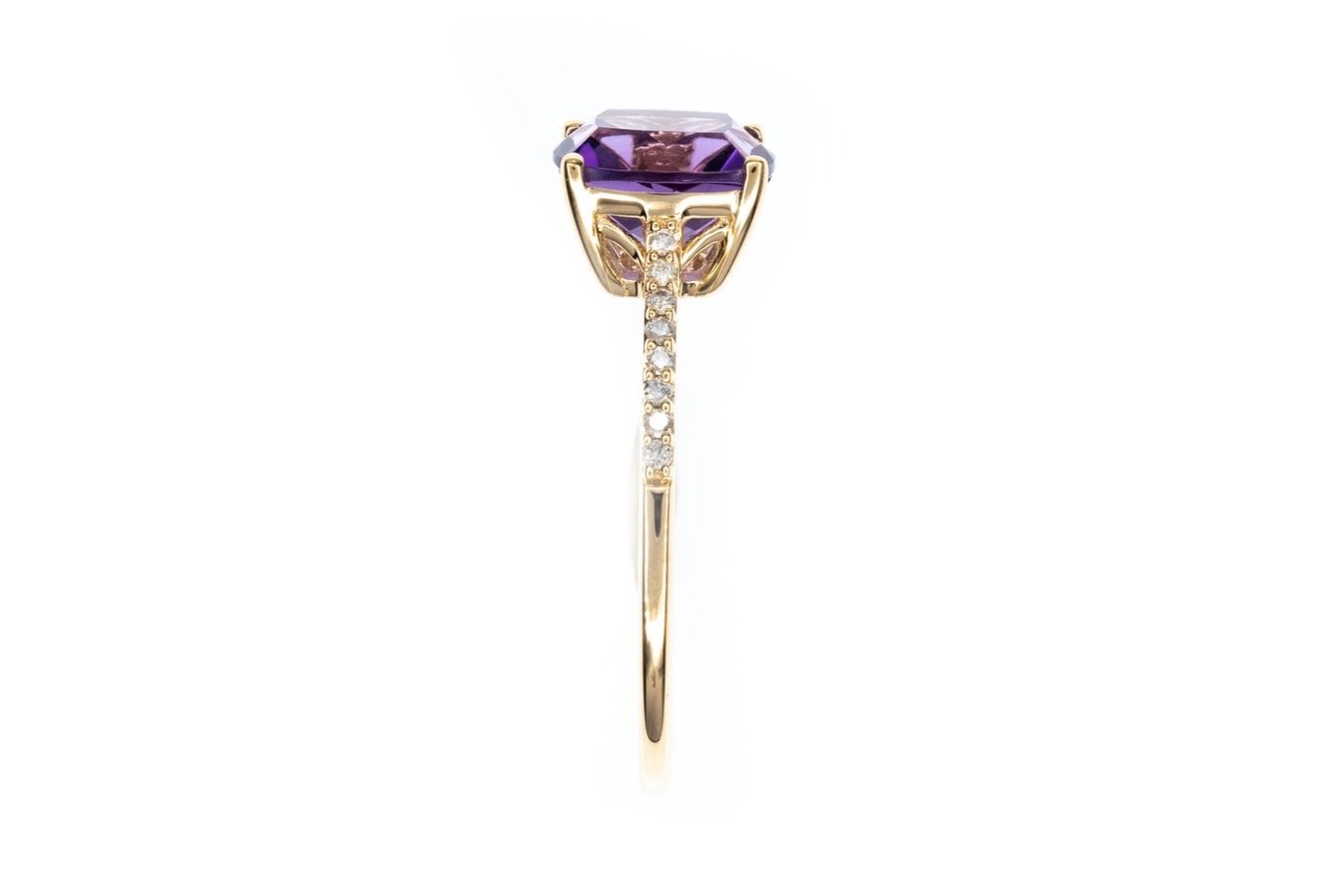 (S)Yellow Gold Diamond Amethyst Gemstone Ring