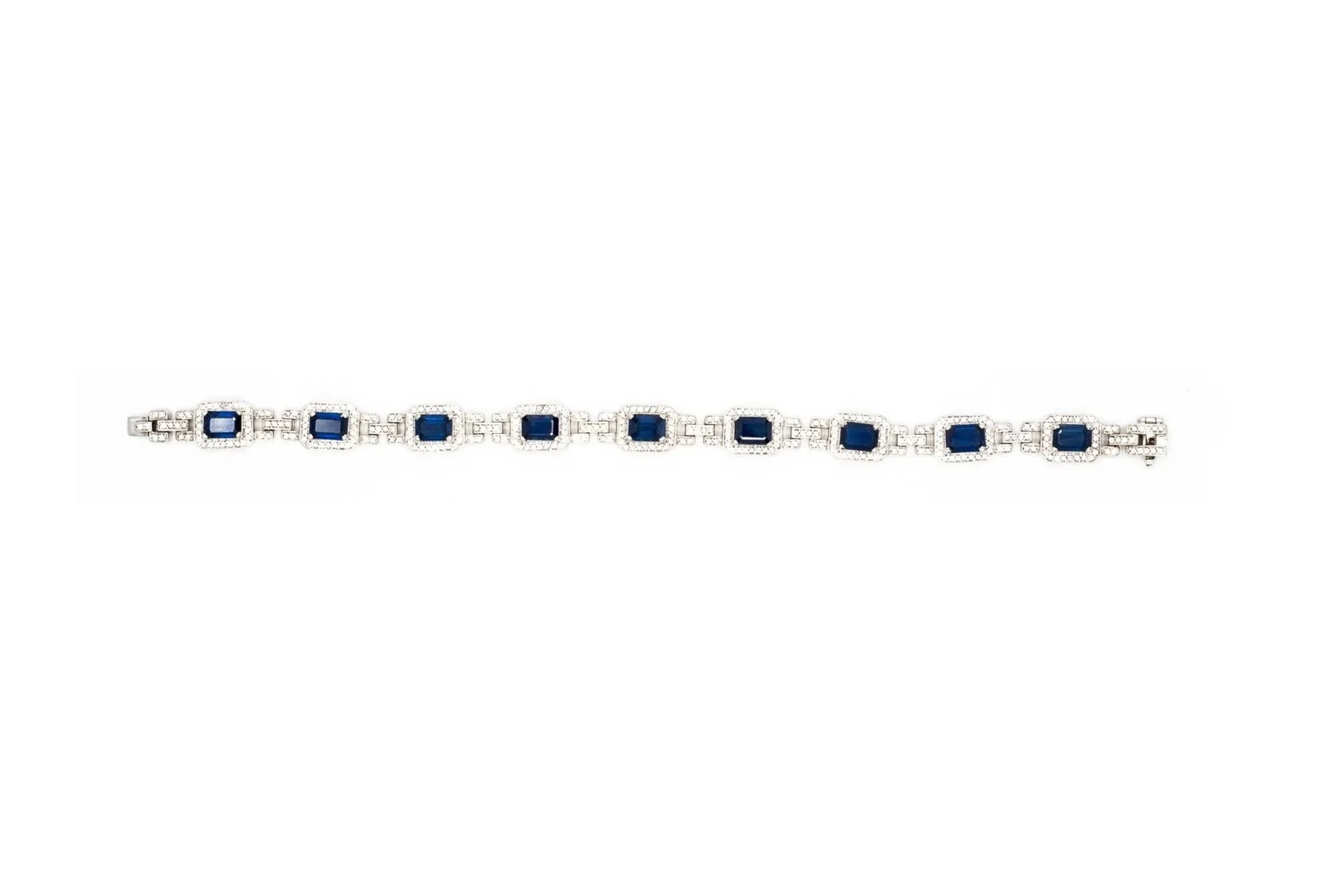 (T)White Gold Diamond Sapphire Tennis Bracelet